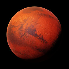 Wall Mural - the red planet mars, isolated on black background