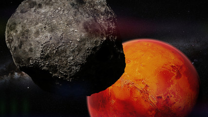 Wall Mural - on of the moons of mars in front of the red planet