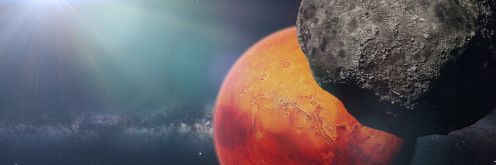 Wall Mural - moon of planet mars with the red planet
