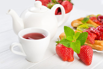 Wall Mural - Fruit tea and sweet bakery with strawberry