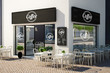 cafe store with terrace on the street mockup