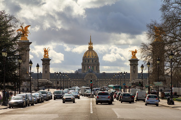 Wall Mural - Beautiful view on the golden dome of Les Invalides in Paris on a cloudy winter day
