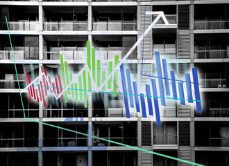 Composing with business building and stock chart
