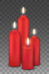 Wall Mural - vector realistic group of four red burning candles - advent, christmas decorations