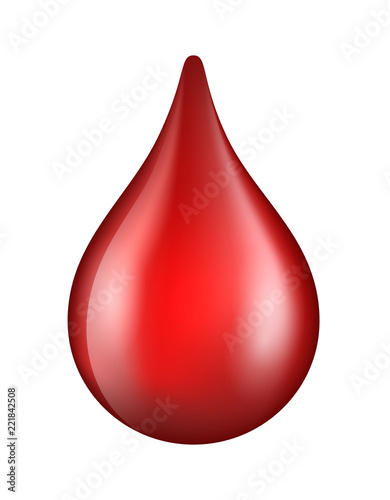 Fotografía Vector red shiny blood drop isolated on white background - donation, dna test, d