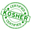 Grunge green kosher certified word round rubber seal stamp on white background
