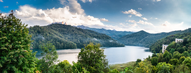 Widely panoramic view of the Goygol - lake in Azerbaijan located in the reserve