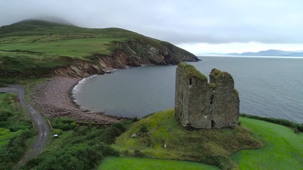 Wall Mural - Aerial view of the Minard Castle situated on the Dingle Peninsula in Ireland