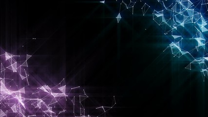 Poster - Pleasant glow. Accumulation in corners. Computer graphics of moving particles. Animated background. Seamless loop.Animation of a growing network of connected lines and dots. Abstract communications