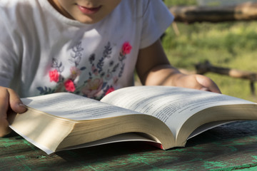 Wall Mural - the child is reading book at the garden.back to school concept for education. 