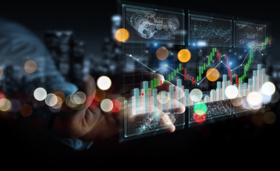 Aufkleber - Businessman using 3D rendering stock exchange datas and charts