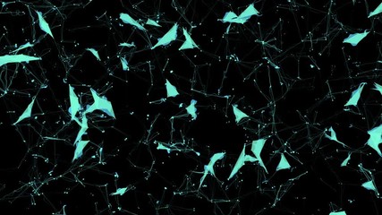 Poster - Stereoscopic effect. Distortion of faces. Computer graphics of moving particles. Animated background. Seamless loop.Animation of a growing network of connected lines and dots. Abstract communications