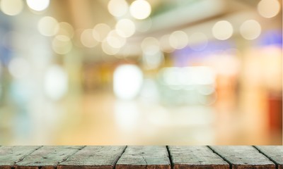 Worn table and blur with bokeh background