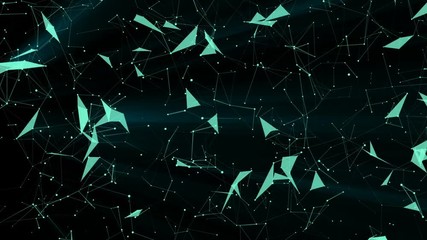 Poster - A blue glow in the corner of the screen. Computer graphics of moving particles. Animated background. Seamless loop.Animation of a growing network of connected lines and dots. Abstract communications