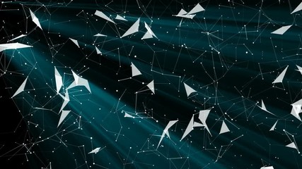 Poster - Cybernetic moles. Computer graphics of moving particles. Animated background. Seamless loop.Animation of a growing network of connected lines and dots. Abstract communications, technology, computer