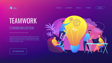 Poster - people working in friendly open space workplace. coworking, freelance, teamwork, communication, inte