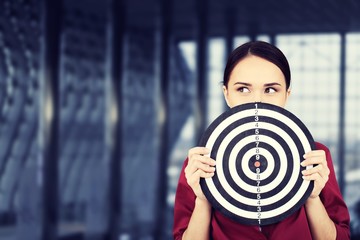 Sticker - Beautiful businesswoman portrait holding round target