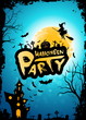 Leinwandbild Motiv Halloween Party Background with Moon, Witch and Haunted House