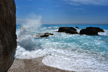 Wall Mural - Blue sea, waves and sand. 