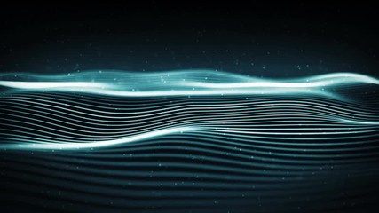 Poster - Abstract digital wave with particles in a cyber space. Futuristic wavy surface. Seamless loop.