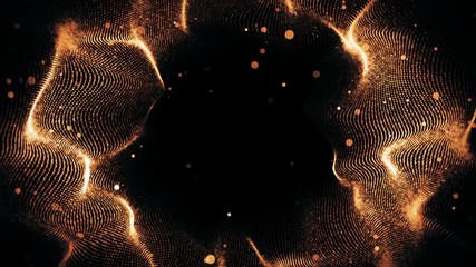 Poster - Golden waves moving from the center. Abstract background with glitter golden particles. Seamless loop.