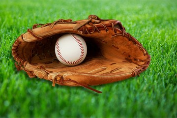 Wall Mural - Baseball glove with a ball