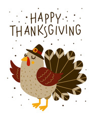 Thanksgiving greeting card with cute turkey