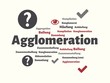 Das Wort - Agglomeration - abgebildet in einer Wortwolke mit zusammenhängenden Wörtern