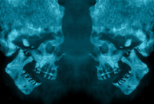 Abstract Two Evil Powerful Fiery Demon Skulls Facing Each Other