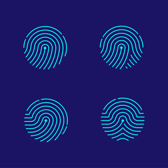 Fingerprint scan icon set dash line design illustration blue and green isolated on dark blue background with Fingerprint text and copy space, vector eps10