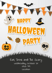 Wall Mural - Happy Halloween Party poster with flat icon. Vector illustration