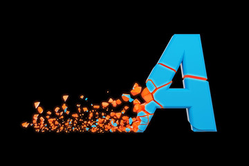 Aufkleber - Broken shattered fast sporty alphabet letter A uppercase. Crushed speedy racing font. 3D render isolated on black background.