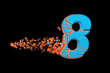 Aufkleber - Broken shattered fast sporty alphabet number 8. Crushed speedy racing font. 3D render isolated on black background.