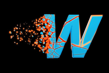 Aufkleber - Broken shattered fast sporty alphabet letter W uppercase. Crushed speedy racing font. 3D render isolated on black background.