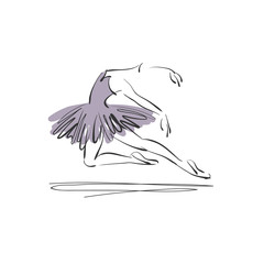 Poster - art sketched beautiful young ballerina with tutu in ballet pose on white background