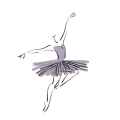 Wall Mural - art sketched beautiful young ballerina with tutu in ballet pose on white background