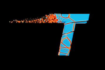 Aufkleber - Broken shattered fast sporty alphabet letter T uppercase. Crushed speedy racing font. 3D render isolated on black background.