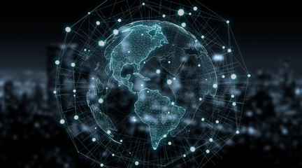 Wall Mural - Connections system global world view 3D rendering