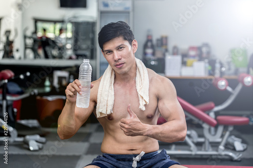 Attractive Handsome Asian Young Men Holding Drinking Water