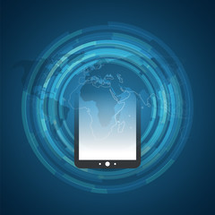 Poster - Cloud Computing, Digital Network Connections Design Concept with World Map and Tablet PC - Technology Background, Vector Design