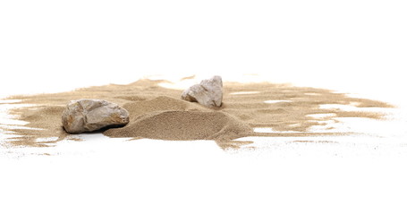 Wall Mural - Rocks in sand pile isolated on white background and texture