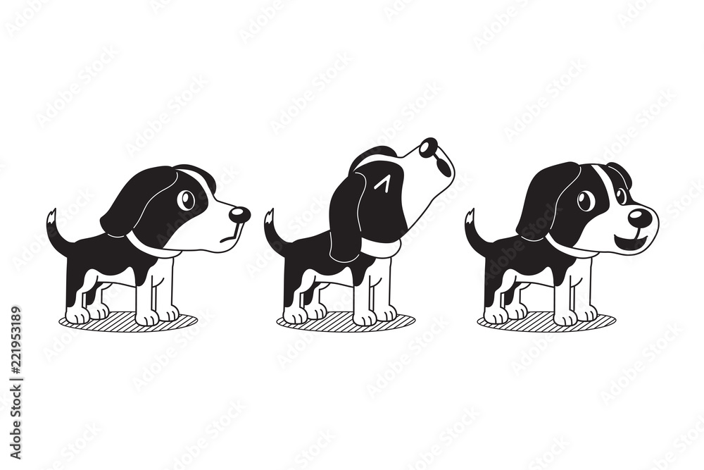 Vector cartoon character cute beagle dog poses for design. Stock Vector ...
