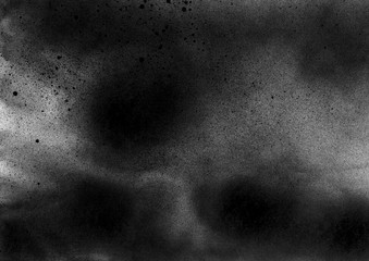 Subtle grain texture. Abstract black and white gritty grunge background. Dark paint spray particles on paper