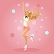 © elizaliv - Isometrics girl rejoices, jumps, teenager, generation Z, bright background summer clothes. Isometric vector illustration