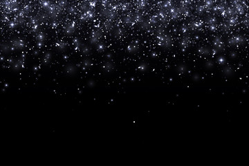 Black falling glitter on black background. Vector
