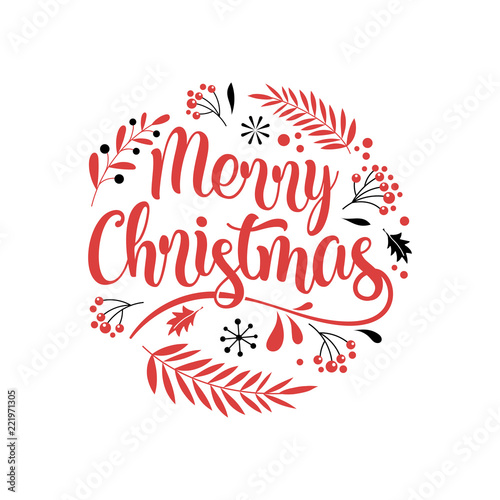 Cuadros en Lienzo Merry Christmas Background with Typography, Lettering
