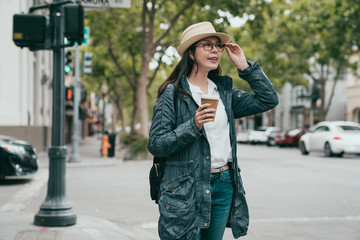 Canvas Print - woman standing in the street happily