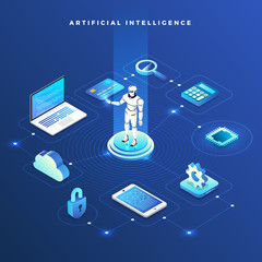 Poster - Isometric artificial intelligence AI