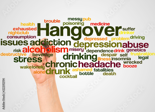 Fotografie, Obraz Hangover word cloud and hand with marker concept