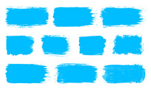 Blue Paint Spot Set. Vector Paint, Ink Vector Brush Splash, Brush, Stroke, Spot, Frame Or Texture Collection. Grunge Paintbrushes, Backgrounds, Ink Boxes. Banner, Shape, Label, Sticker And Badge. 